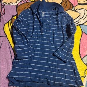 Riders by Lee Navy Blue Striped Short Sleeve Polo Tee